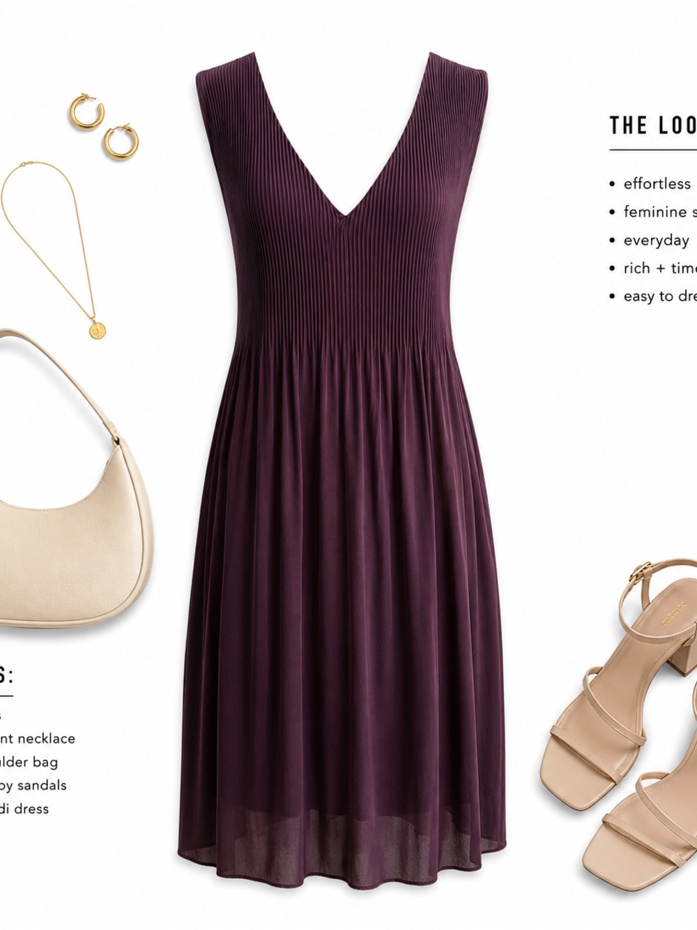 ARITIZA BABATON - Mathis Chiffon V-Neck Pleated Midi Dress - Plum